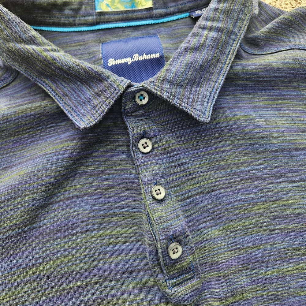 Tommy Bahama Silk Cotton Blue Heather Space‎ Dye Green XL Short Sleeve Button
